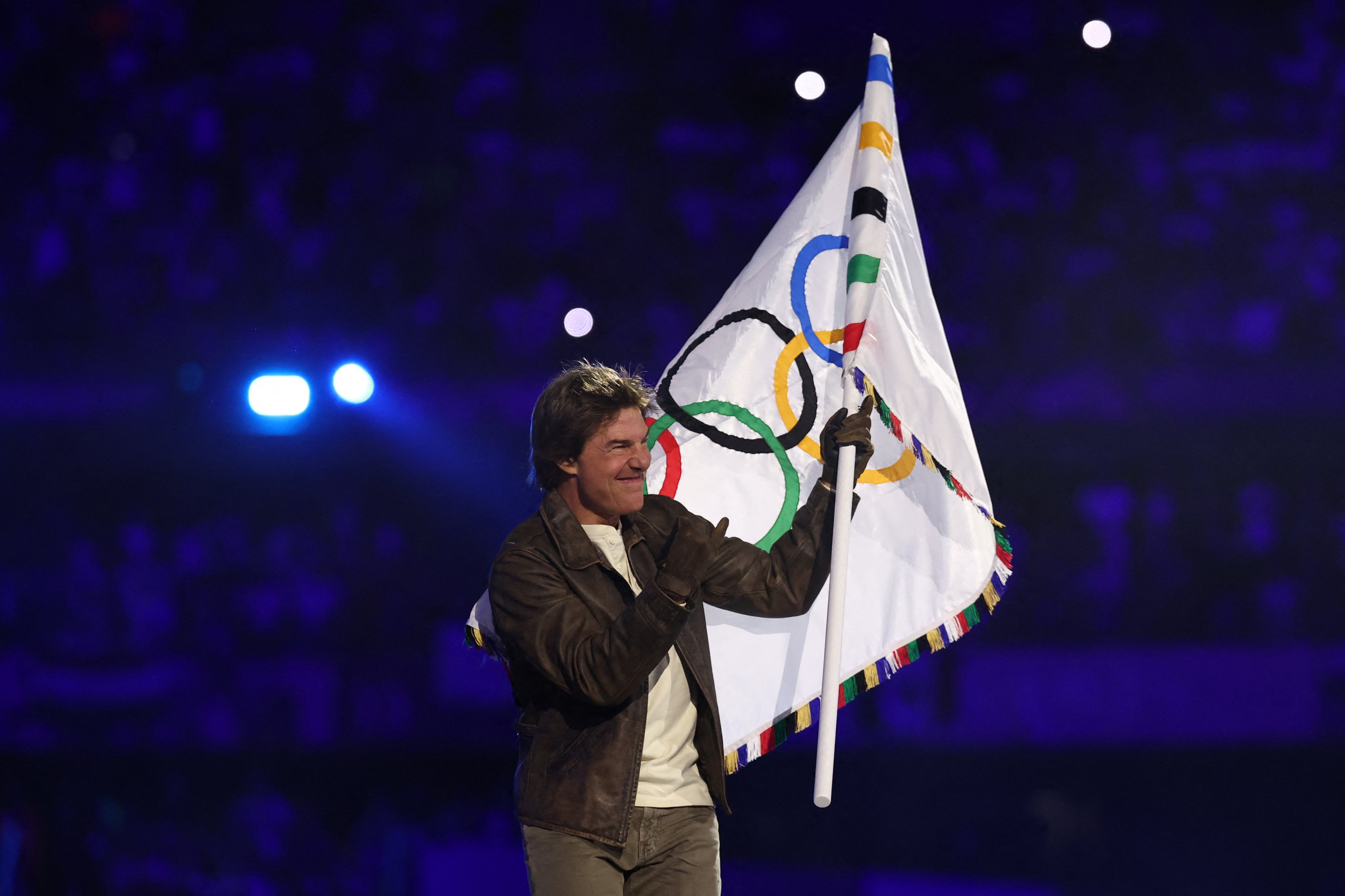 Tom Cruise durante cerimônia de encerramento dos Jogos Olímpicos de Paris Reprodução/@Olympics