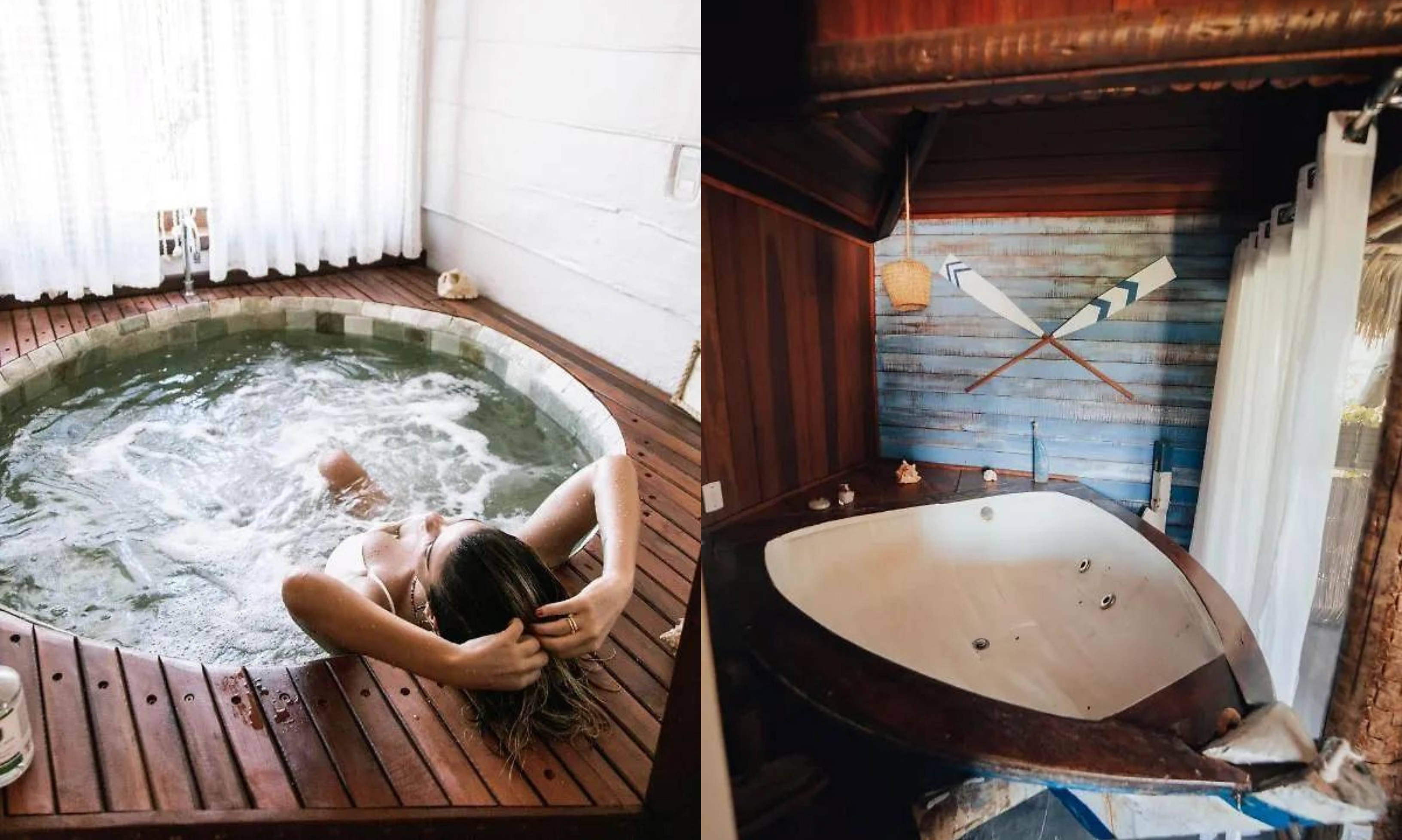 Banheiras de hidromassagem oferecidas nas suítes master. Foto: Reprodução / Redes Sociais