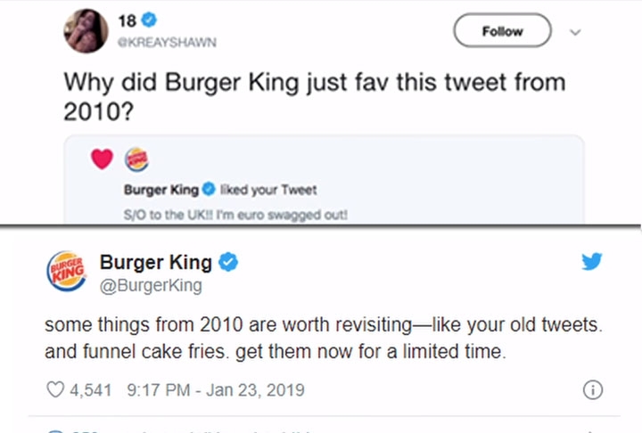 2- Mais uma jogada de marketing do Burger King. A empresa começou a curtir Tweets do ano de 2010 de grandes influenciadores.  Reprodução: Flipar