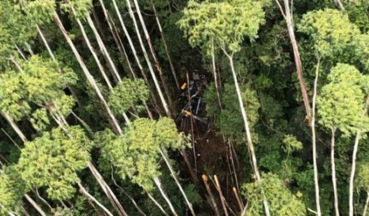 O helicóptero foi encontrado em uma área de mata na cidade de Paraibuna, no Vale do Paraíba, a 120 km de distância do Campo de Marte, onde havia decolado. Os quatro tripulantes morreram.
 Reprodução: Flipar