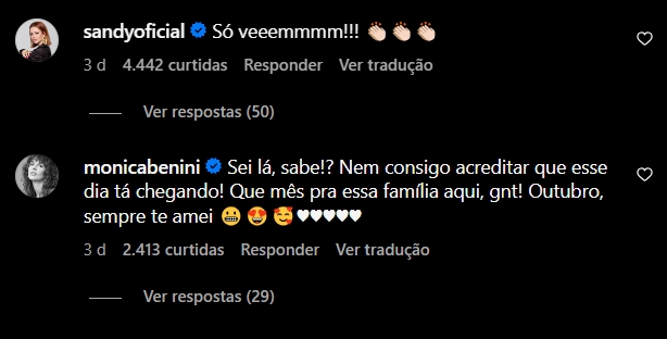 No vídeo do anúncio, a irmã, Sandy, comentou “só vem” e vibrou junto com os fãs.