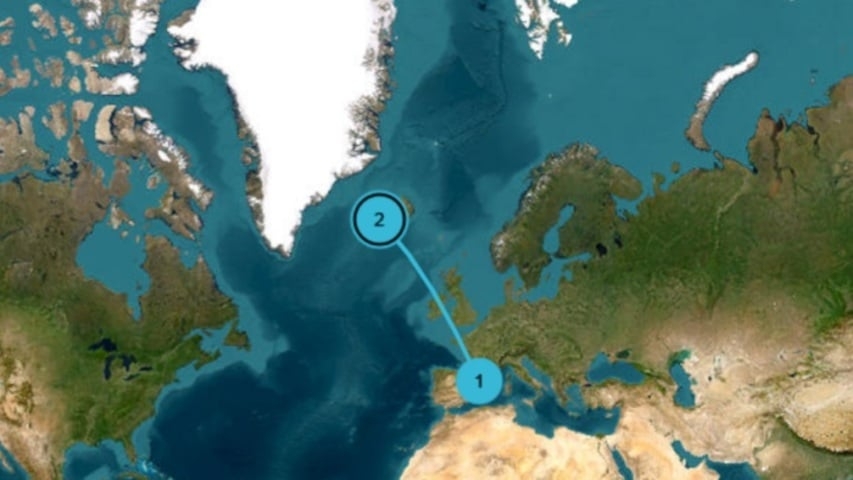 A corrente do Estreito da Dinamarca forma-se no Ártico com o esfriamento das águas superficiais que, ao adquirirem densidade, percorrem a topografia do fundo do mar.  Reprodução: Flipar