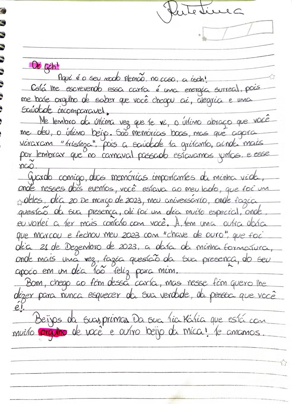 Carta para Giovanna Divulgação/Globo