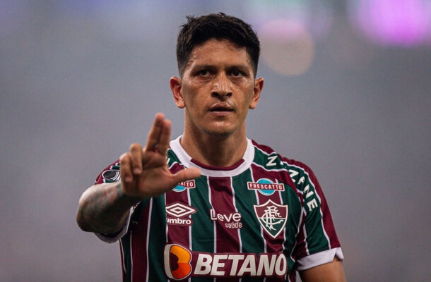 O argentino atingiu a marca de 14 gols com a camisa tricolor no torneio continental e ficou apenas a um de Fred, o maior artilheiro do clube na história da competição. - fOTO: Marcelo Gonçalves/Fluminense FC