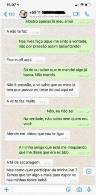 Modelo expõe conversa com Kleber Bambam. Foto: Divulgação
