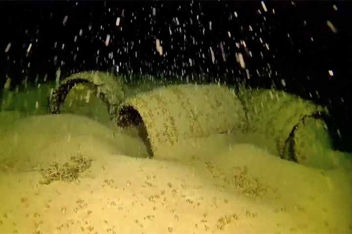 Também foi encontrado um campo de 17 barris de madeira com tampas e marcas originais, possivelmente vinculados a um navio ainda não identificado. Reprodução: Flipar