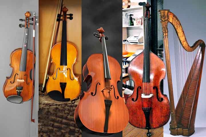 As cordas são violino, viola, violoncelo, contrabaixo e harpa. Reprodução: Flipar