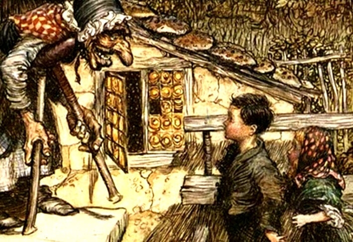 João e Maria - Conto de fadas de tradição oral que foi coletado pelos irmãos Grimm e publicado em 1812. Mostra a história de dois irmãos pobres, filhos de um lenhador, que acabam sendo aprisionados numa casa na floresta por uma bruxa má.