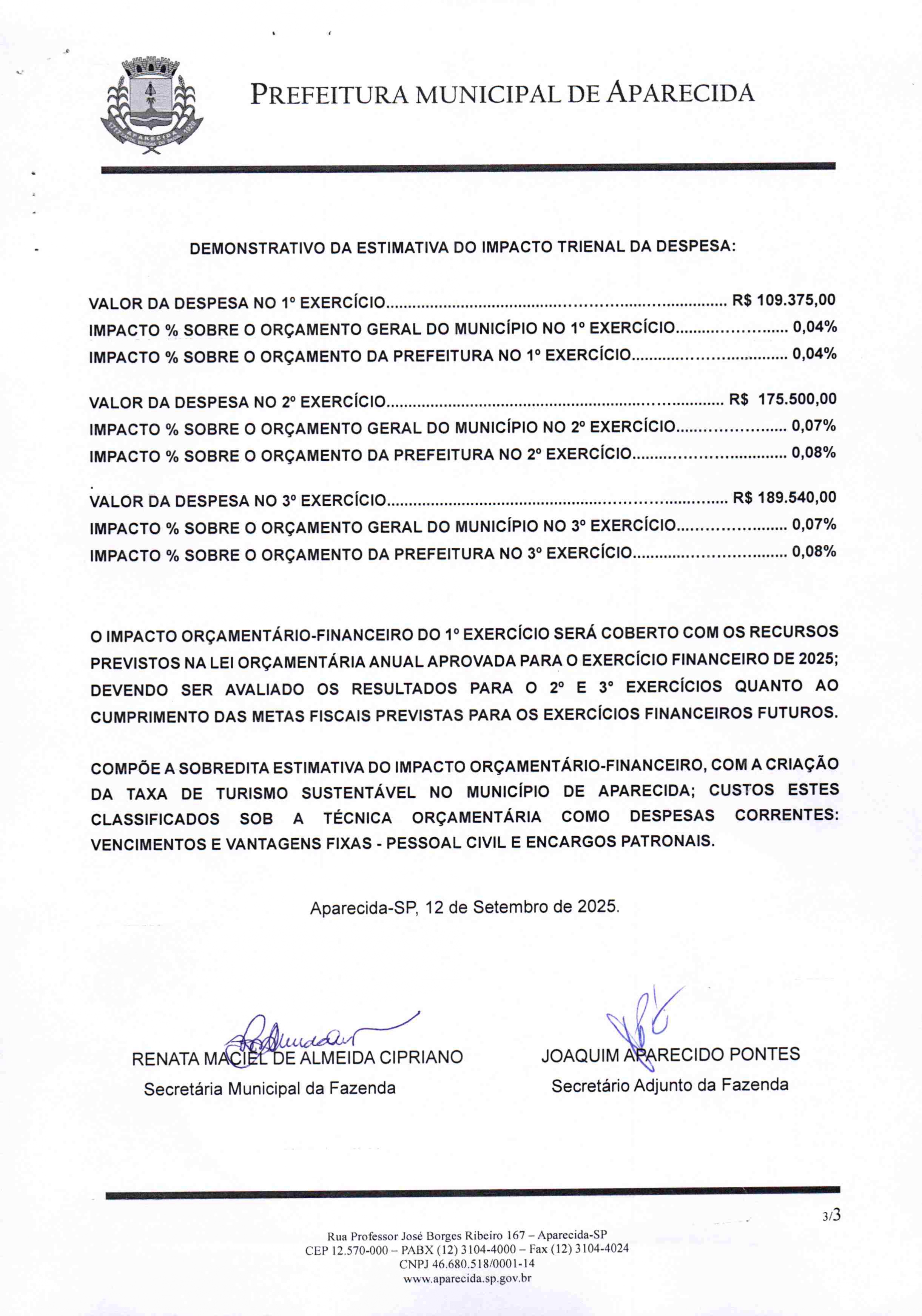11- Projeto de Lei Complementar nº 004/2025 que cria a Taxa de Turismo Sustentável em Aparecida (SP). Foto: Prefeitura de Aparecida