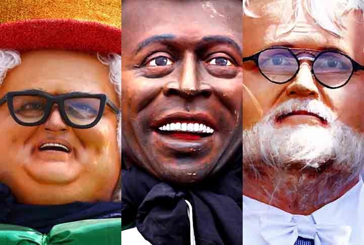 Grandes personalidades da cultura de Recife e do Brasil são esculpidas para ganhar as ruas onlindeses no carnaval. Já foram homenageadas figuras como Elba Ramalho, Luiz Gonzaga, Pelé, Ayrton Senna, Chacrinha e Galvão Bueno.  Reprodução: Flipar