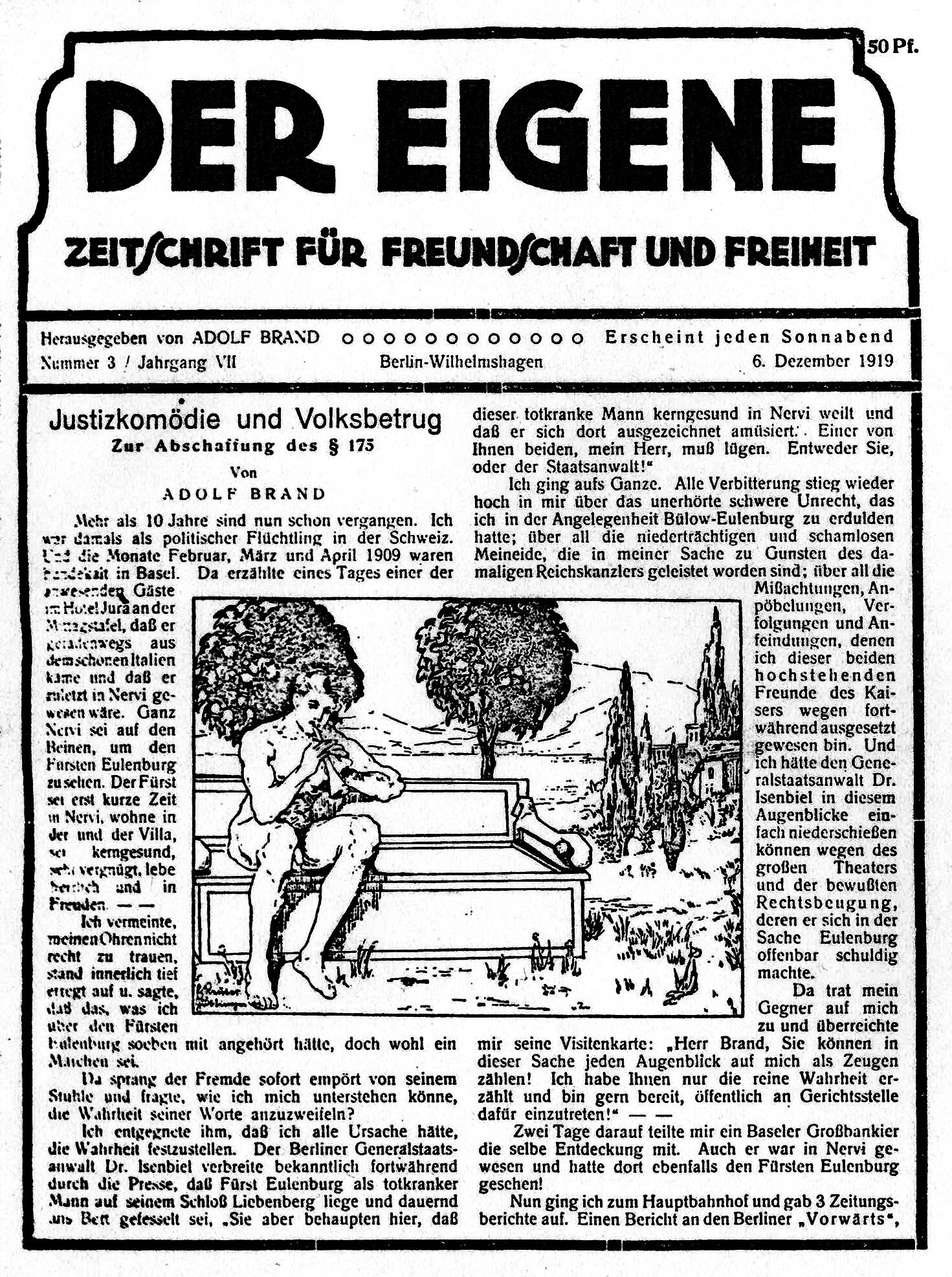Página do Der Eigene, folhetim do século 20 que falava sobre homoerotismo. Foto: Reprodução/Wikipedia