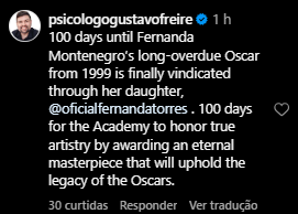 Comentários na publicação da contagem regressiva do Oscar  Instagram