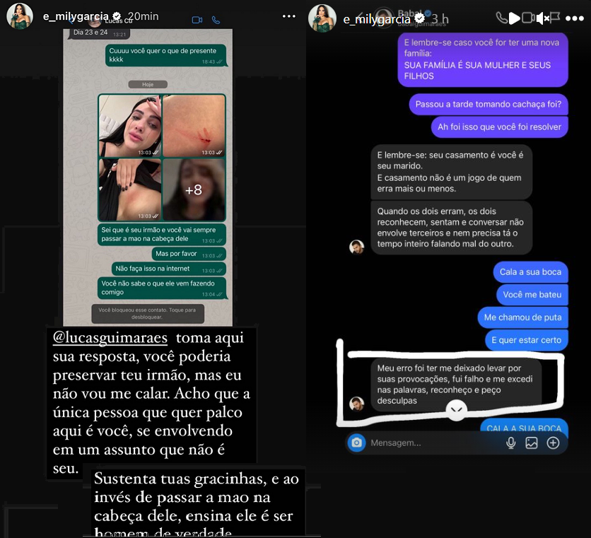 Emily Garcia acusa Babal Guimarães de agressão nas redes sociais. Foto: Reprodução/Instagram