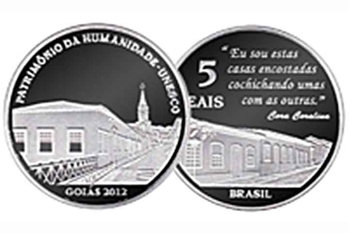 2012: Foram fabricadas 10 mil unidades de moedas de R$ 5 em homenagem à cidade de Goiás, declarada Patrimônio da Humanidade pela UNESCO. Reprodução: Flipar