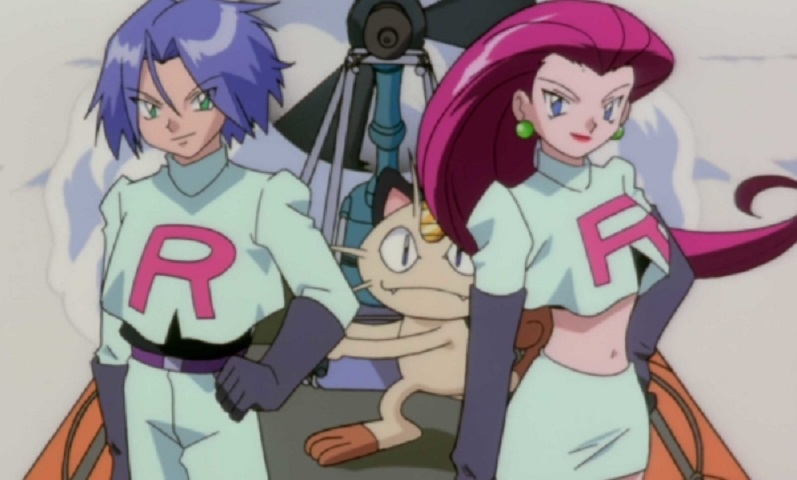 Equipe Rocket - Desenho animado: Pokémon - Quem assiste a Pokémon sabe que em qualquer momento pode aparecer a equipe Rocket, grupo persistente e estabanado formado por Jessie, James e Meowth. Reprodução: Flipar