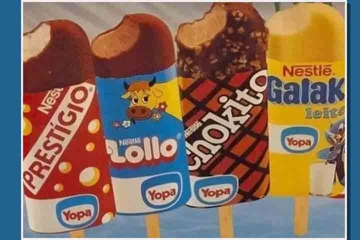 Nos primeiros anos de atuação no Brasil, a Nestlé adaptou marcas de chocolate em sorvetes, o que ganhou a popularidade das pessoas. Foram lançados, então, produtos como Galak, Prestígio, Chokito, Lollo, Leite Moça e Brigadeiro, assim como o inusitado picolé de quindim. Reprodução: Flipar