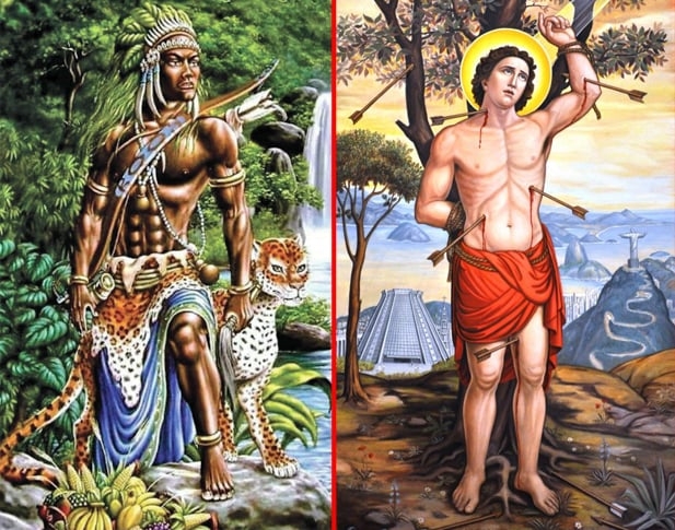 Oxóssi e São Sebastião: As duas divindades estão associadas à natureza, à caça e à proteção. Oxóssi é considerado o Orixá das matas, das florestas, dos animais selvagens e da caça. São Sebastião é conhecido como o padroeiro dos arqueiros, dos caçadores e dos atletas. Reprodução: Flipar