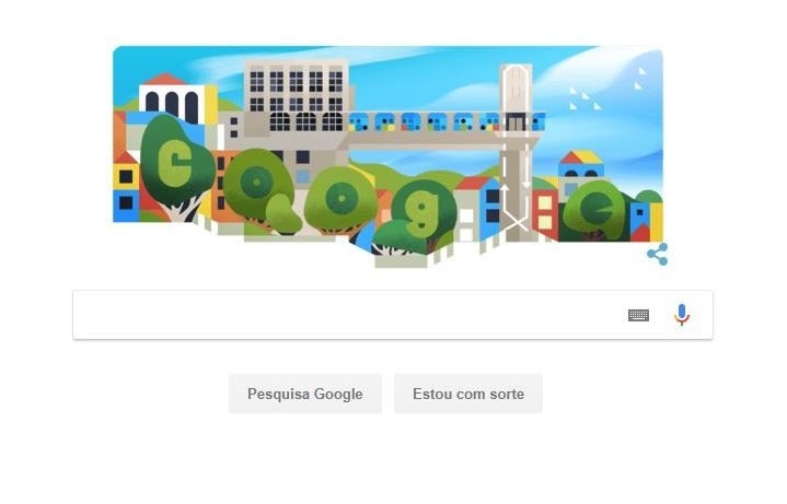 Em homenagem aos 145 anos da sua inauguração, no dia 8 de dezembro de 2018 o Google publicou um ‘doodle’ com a imagem do elevador, na página inicial das buscas. Reprodução: Flipar