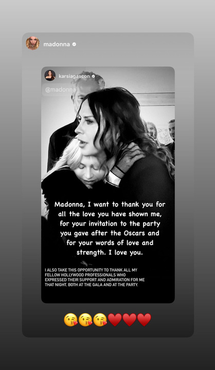 Stories de Madonna e Karla Sofía Gascón. Foto: Reprodução: Instagram