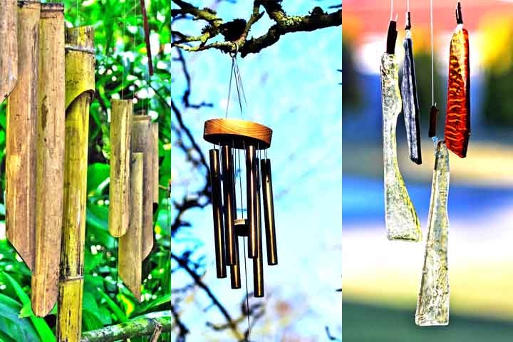 Sino de Vento – Feito de tubos metálicos, conchas ou madeira, é pendurado ao ar livre e tocado pelo vento. Produz sons suaves e relaxantes, sendo usado para decoração e harmonização de ambientes. Reprodução: Flipar