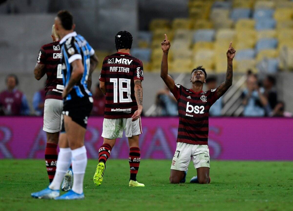 Bruno Henrique fez o primeiro gol do Flamengo. Foto: CONMEBOL/DIVULGAÇÃO