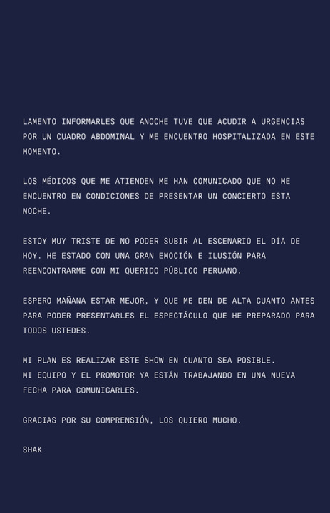 Pronunciamento de Shakira. Foto: Reprodução: Instagram