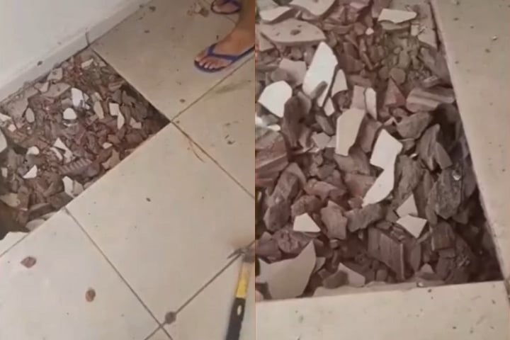 O caso chamou a atenção no início de fevereiro, quando um casal chamou um pedreiro para verificar o que eles acharam ser uma infiltração no piso. Reprodução: Flipar