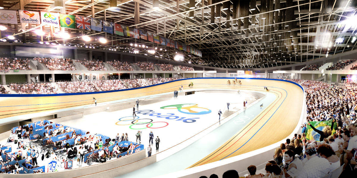 O novo Velódromo Olímpico, localizado n o Parque da Barra da Tijuca, só ficará pronto no último trimestre de 2015. Foto: Divulgação/Rio 2016