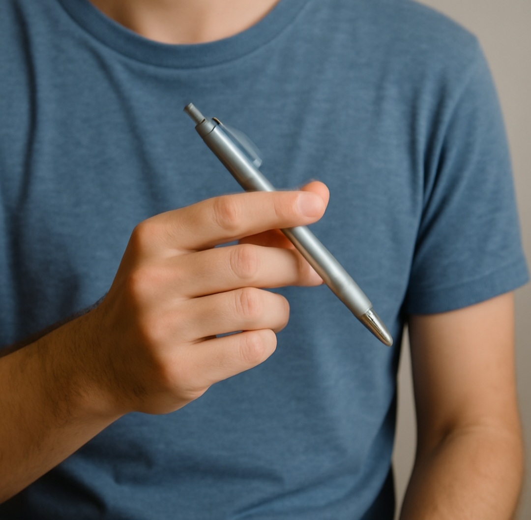 Girar objetos nas mãos, como canetas ou chaves, é uma mania motora que ajuda a descarregar energia nervosa ou manter o foco em tarefas. Reprodução: Flipar