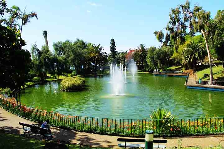 Localizado em uma colina, o parque tem amplos jardins, caminhos sombreados e belos espaços verdes, sendo ideal para uma caminhada relaxante ou um piquenique. A vista espetacular de Funchal e sua baía proporcionam sensação de paz aos visitantes. Reprodução: Flipar