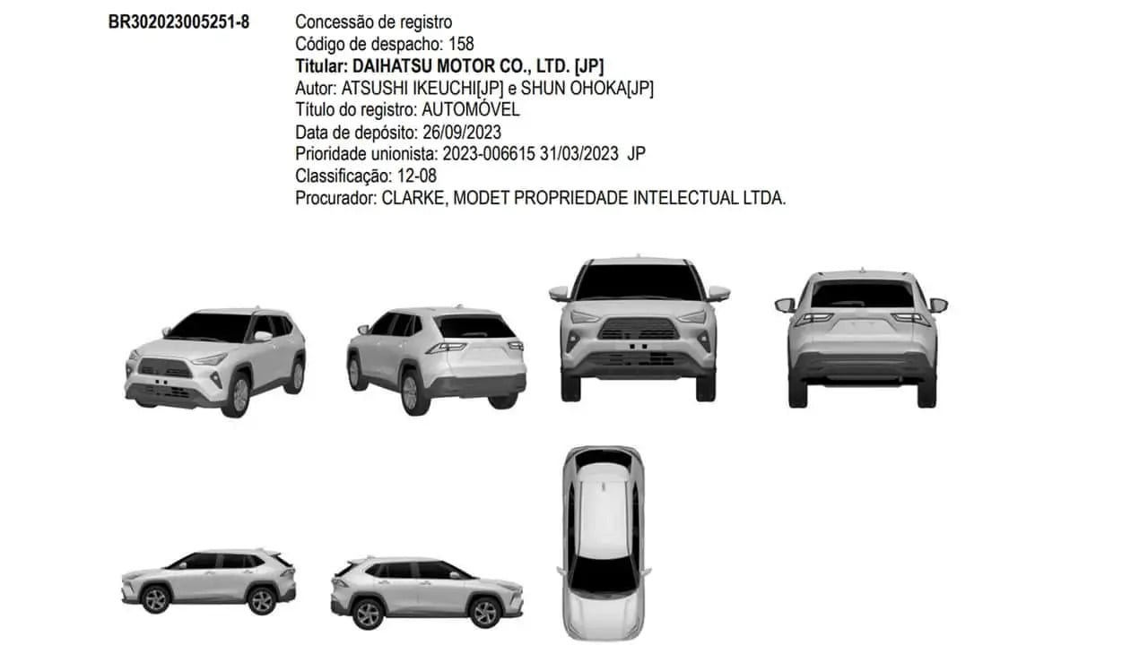 Toyota Yaris Cross é registrado no INPI Reprodução/INPI