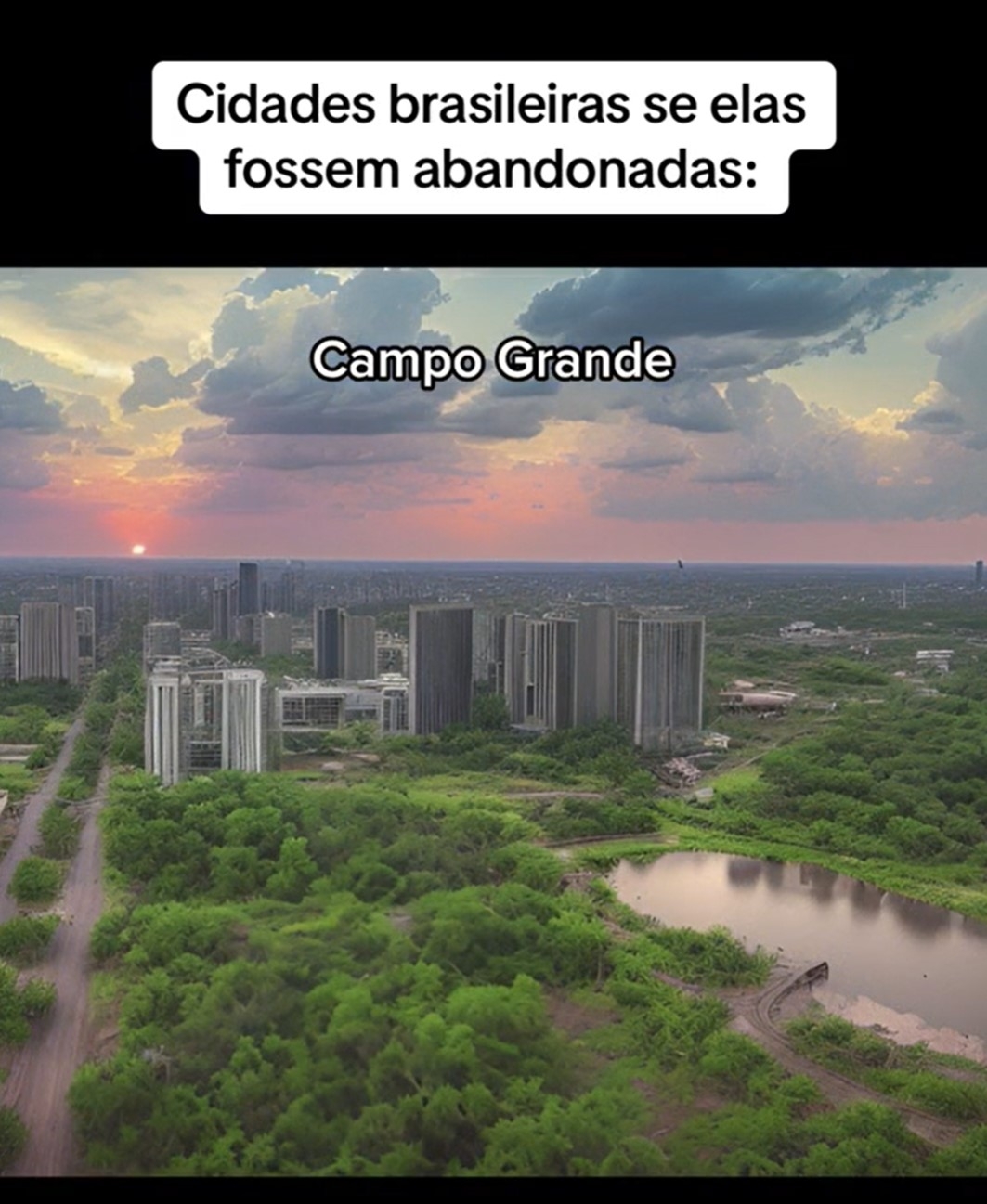 O ambiente é retratado de forma mais escura e a vegetação ganha contornos de descuido e abandono. A capital sul-mato-grossense perde sua vivacidade através da recriação da inteligência articificial (IA)