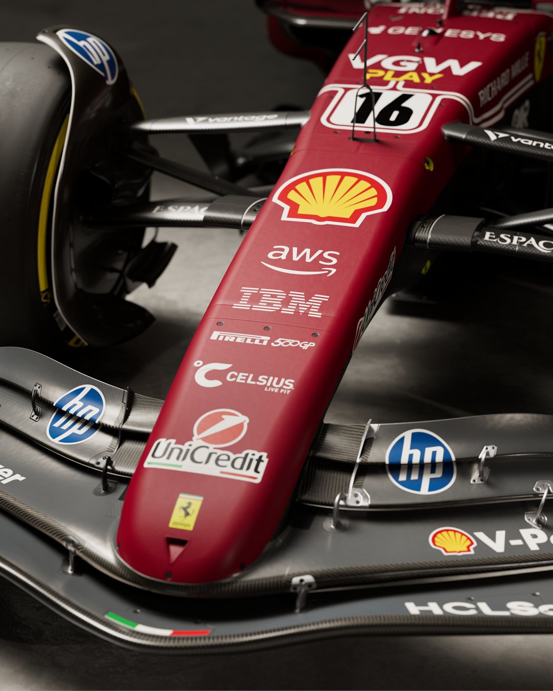 Detalhes da pintura especial da Ferrari remetem ao carro utilizado por Niki Lauda em 1975. Foto: Reprodução/Scuderia Ferrari