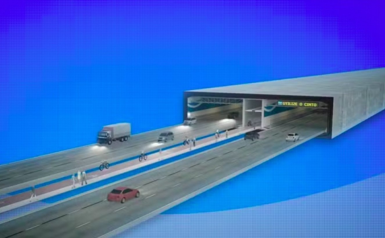 A extensão total do túnel subaquático será 1,7 km de comprimento. Reprodução: Flipar