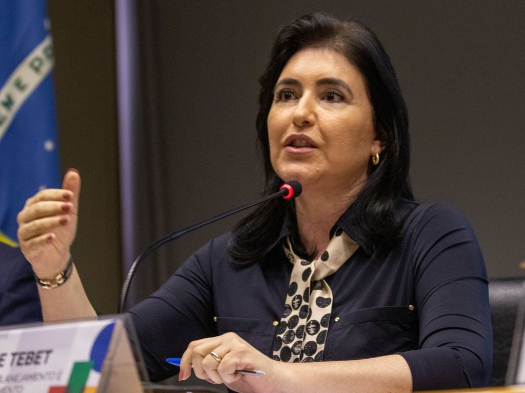 Simone Tebet, ministra do Planejamento e Orçamento, durante apresentação do arcabouço fiscal. Foto: José Cruz/ Agência Brasil - 30/03/2023