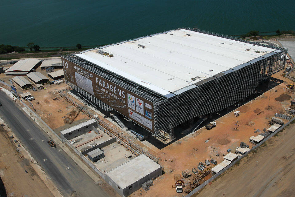 Obras do Centro de Handebol, de março de 2015. Arena está localizada no Parque Olimpico da Barra. Foto: Divulgação/Rio 2016