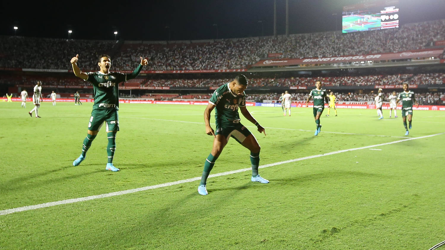 Sao Paulo, Brazil. 03rd Apr, 2022. SP - Sao Paulo - 03/04/2022 - PAULISTA  2022 FINAL, PALMEIRAS X SAO PAULO - Ze Rafael jogador do Palmeiras comemora  seu gol com Rony jogador