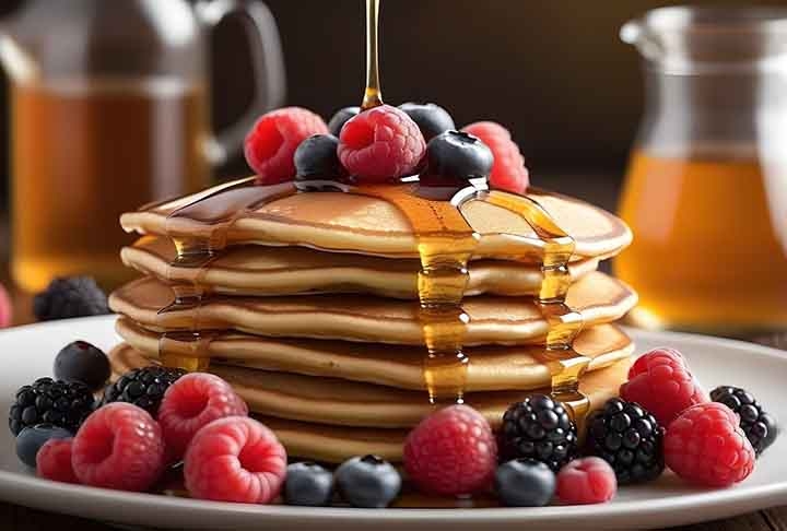 As panquecas americanas costumam ser fofas e grossas,  feitas com fermento em pó e servidas em pilhas. Elas são ideais para coberturas como xarope de bordo, frutas ou chantilly. Sua textura leve e aerada é a marca registrada dessa iguaria.
 Reprodução: Flipar