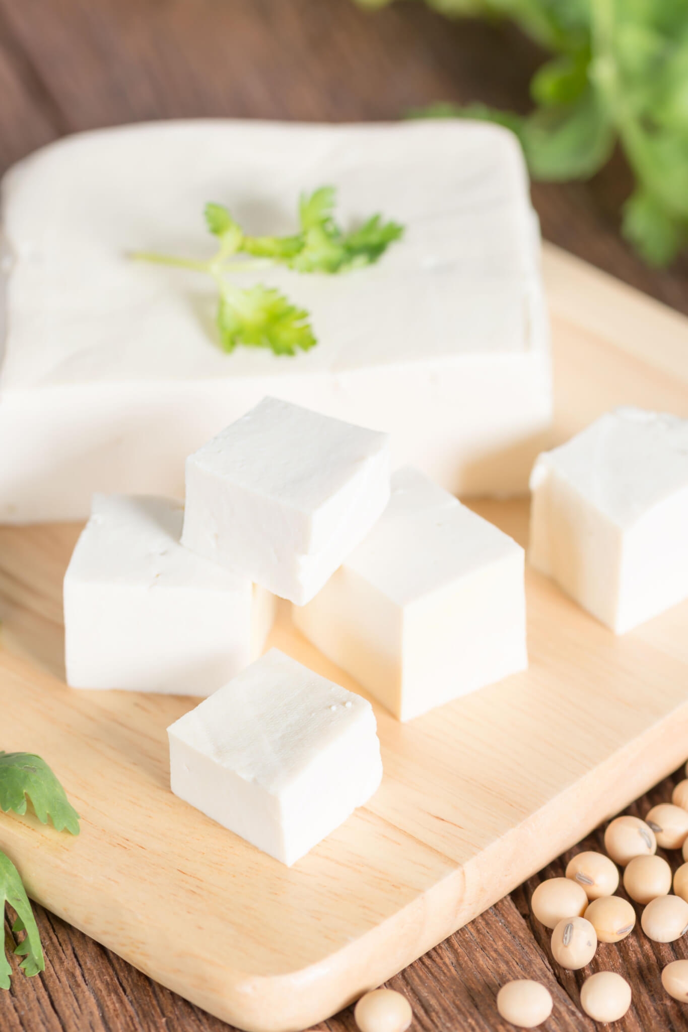 7. Tofu O tofu, proteína versátil que pode ser utilizada em várias receitas, é rico em proteínas vegetais pela sua origem e método de produção. O alimento é feito a partir da coalhada do leite de soja, que é coagulado e prensado para formar blocos sólidos. Reprodução: EdiCase