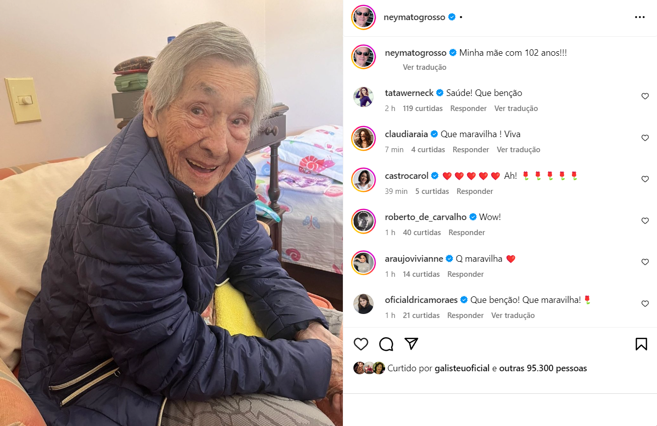 Beita Pereira, mãe do cantor Ney Matogrosso Reprodução/Instagram