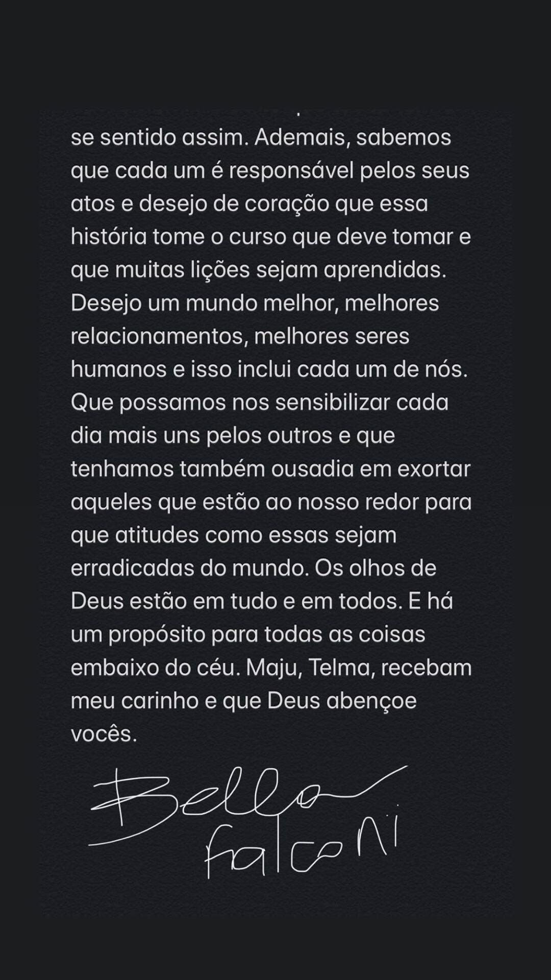 Texto Bella Falconi. Foto: Reprodução/Instagram