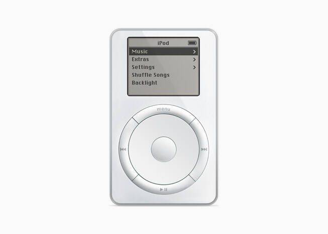 iPod original, lançado em 23 de outubro de 2001. Foto: Divulgação/Apple