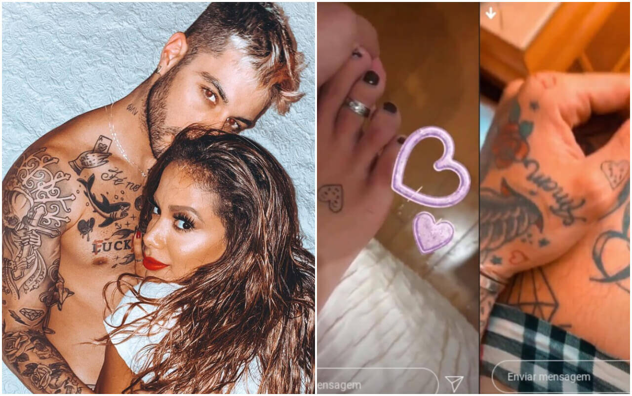 Anitta e Gui Araújo fizeram o mesmo coração, mas em diferentes partes do corpo Reprodução/Instagram