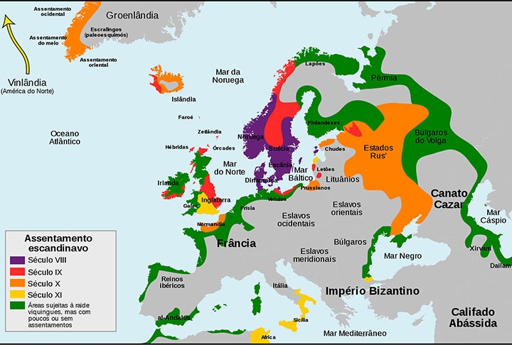 Afinal decidiram expandir seu território através de incursões em navios conhecidos como dracares. Esse período ficou conhecido como “Era Viking”, e eles saqueavam as áreas atacadas.  Reprodução: Flipar