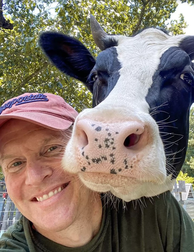 Ryan resgatou Jenna quando a vaca tinha apenas 3 dias de vida e cuida dela desde então. Foto: Ryan Phillips/Life With Pigs Farm Animal Sanctuary