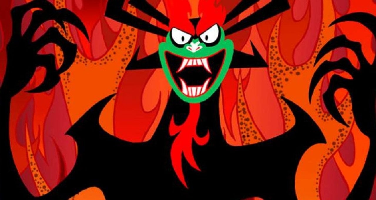 Abu (Aku) - Desenho animado: Samurai Jack - O principal vilão do desenho Samurai Jack é Abu, mestre das trevas. Vale destacar que fora do Brasil é nome do vilão é Aku. Reprodução: Flipar