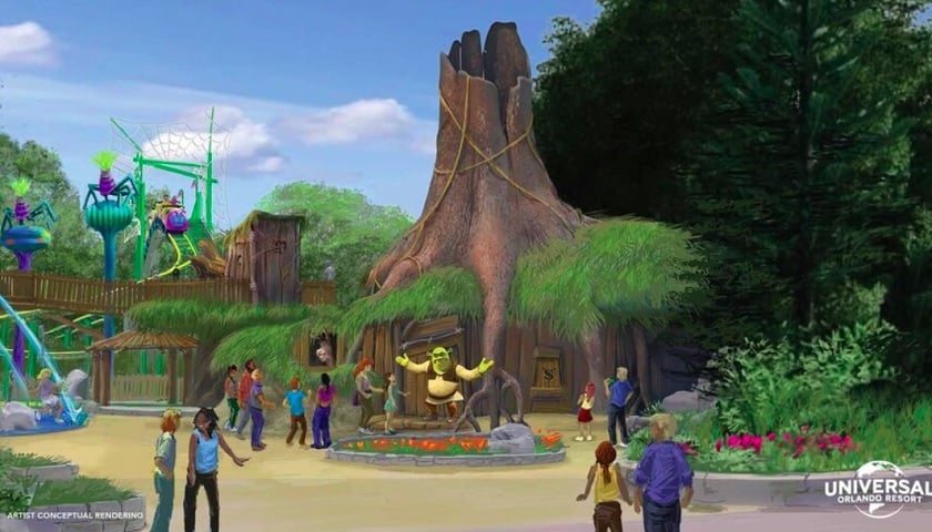Shrek’s Swamp Meet - Os visitantes têm a oportunidade de conhecer e interagir com os queridos personagens Shrek, Princesa Fiona e o Burro Falante.
 Reprodução: Flipar