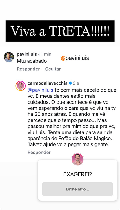 Stories de Carmo Dalla Vecchia. Foto: Reprodução: Instagram