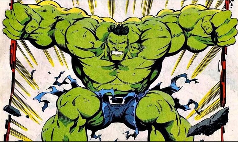 Uma curiosidade é que, no início, a ideia era que o Hulk fosse cinza e virasse a criatura só às noites, como se fosse uma maldição. No entanto, um problema na gráfica o fez sair verde e depois os autores acharam legal fazê-lo mudar sempre que fica estressado.  Reprodução: Flipar