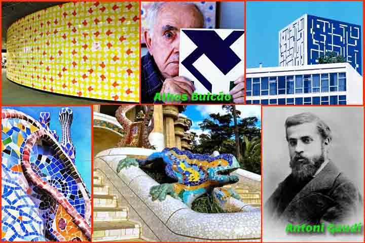 Os azulejos são suportes para expressar desenhos, narrativas e padrões artísticos. Artistas famosos, como Athos Bulcão no Brasil e Antoni Gaudí (foto) na Espanha, usaram-nos em obras icônicas.
 Reprodução: Flipar